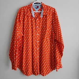 Tommy Hilfiger Shirt Mens XL Orange Polkadot Bright Loud Office Career Corporate